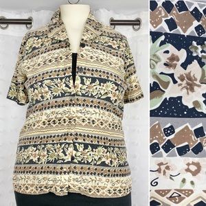 Vintage 90s neutral floral print silk blouse L